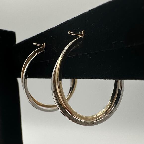 Ralph Lauren 14k RL Signed White And Yellow Gold Hoop Pierced Earrings 1.43grams